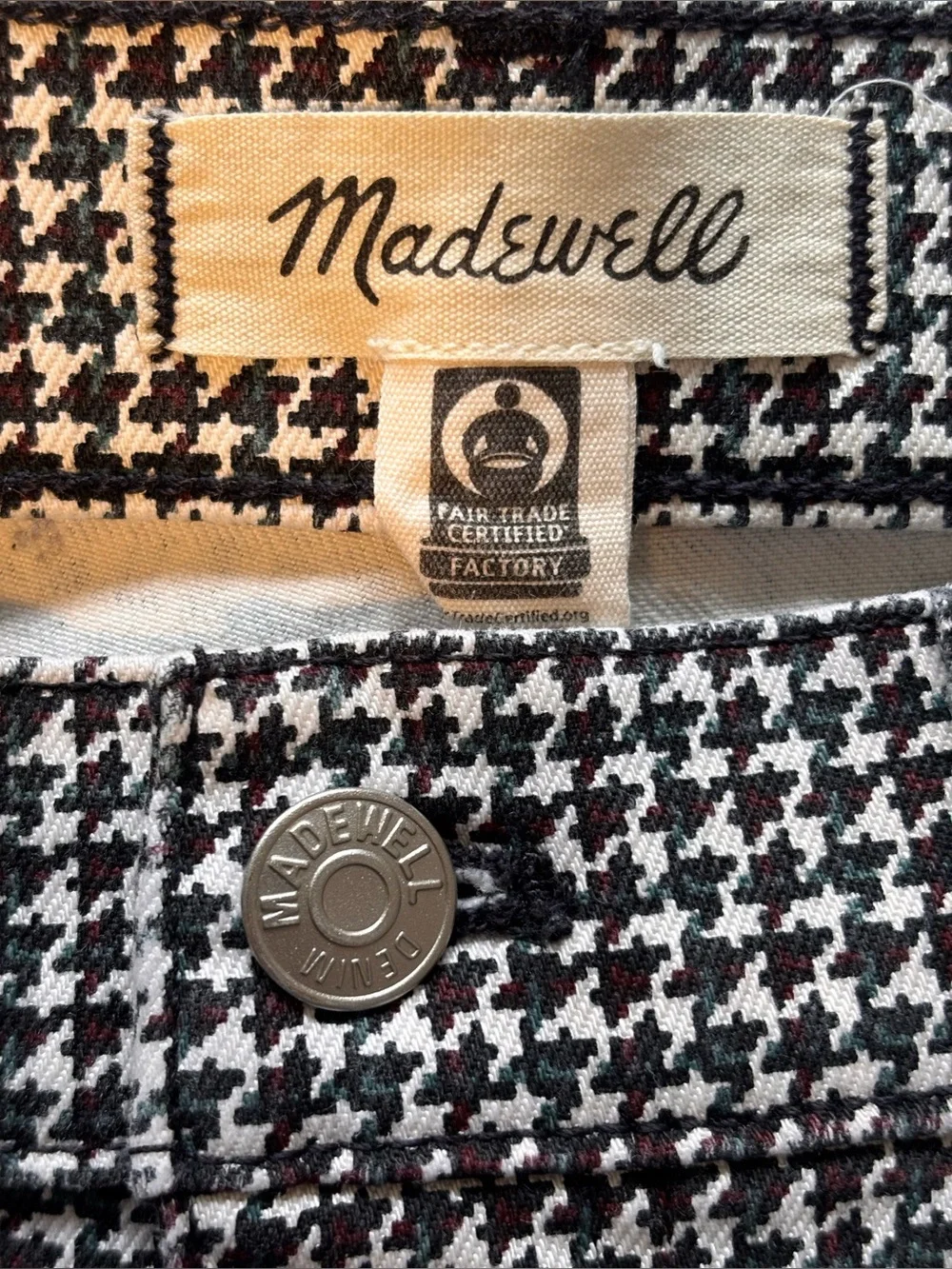Madewell Mid Rise Kick Out Jeans Houndstooth Check Stretch Women’s Size 29